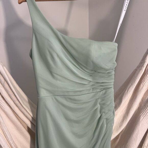 Azazie One-Shoulder Sage Green Dress - Picture 5 of 9